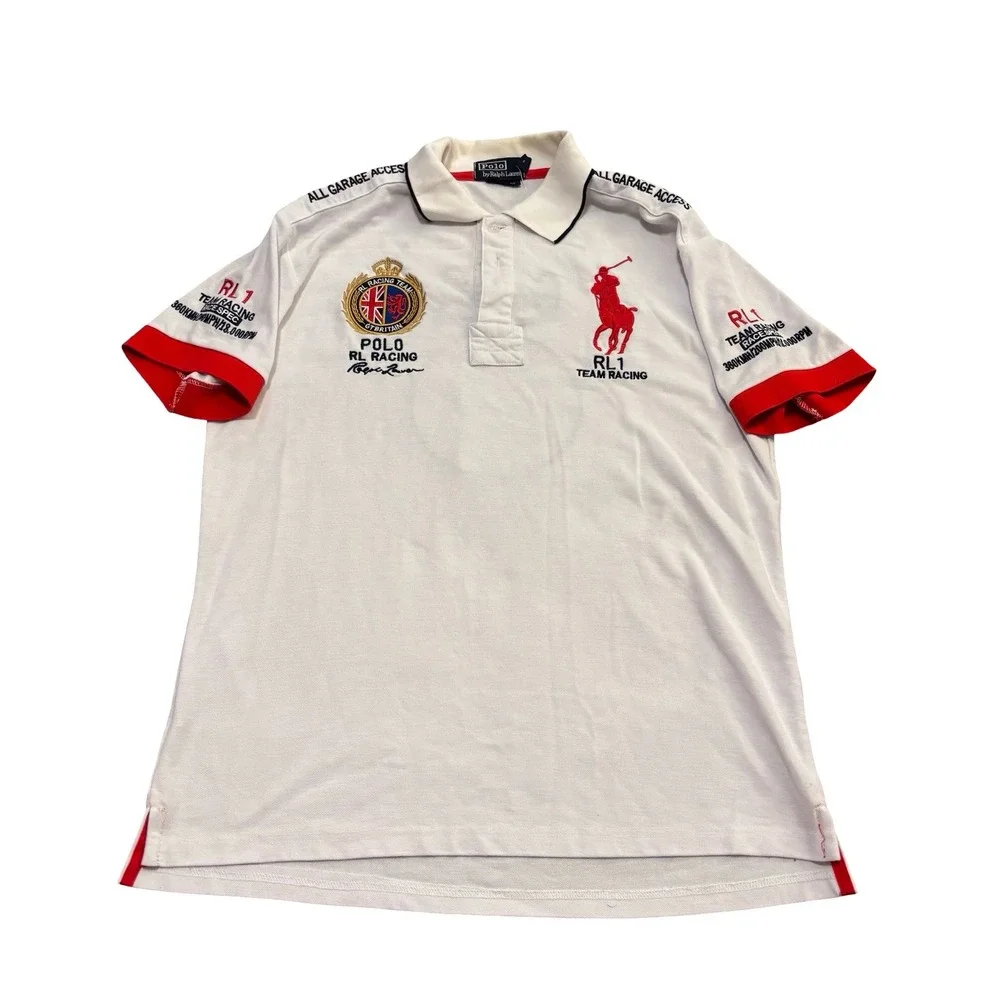 Polo Ralph Lauren Mens RL Racing Team Big Pony Polo Shirt White Red Large GBR 6